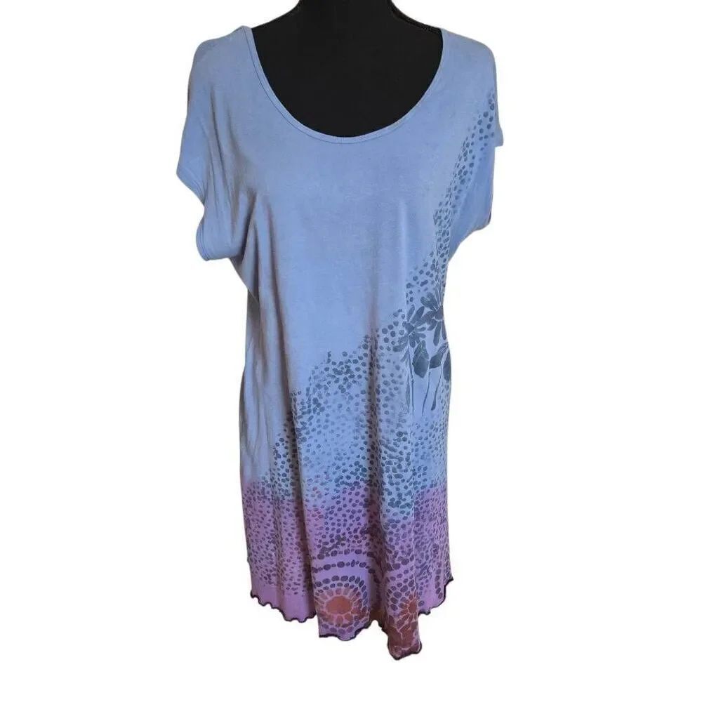 Dharma Trading Company Womens Cotton Short Sleeve Boho Dress Blue Size Large